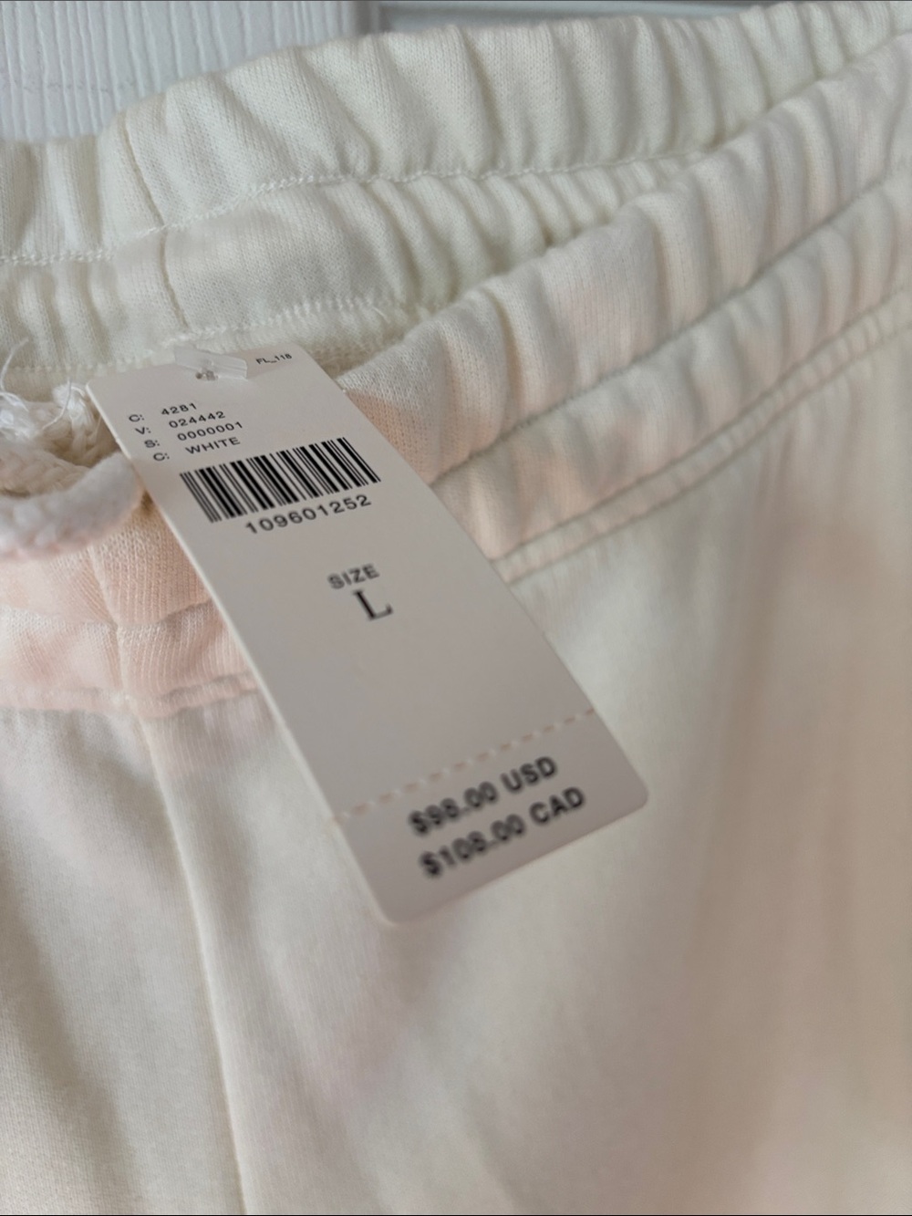 91. Vanilla White Elastic Waist Sweat Pants - size Large